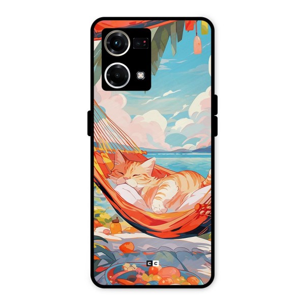 Cute Cat On Beach Metal Back Case for Oppo F21 Pro 4G