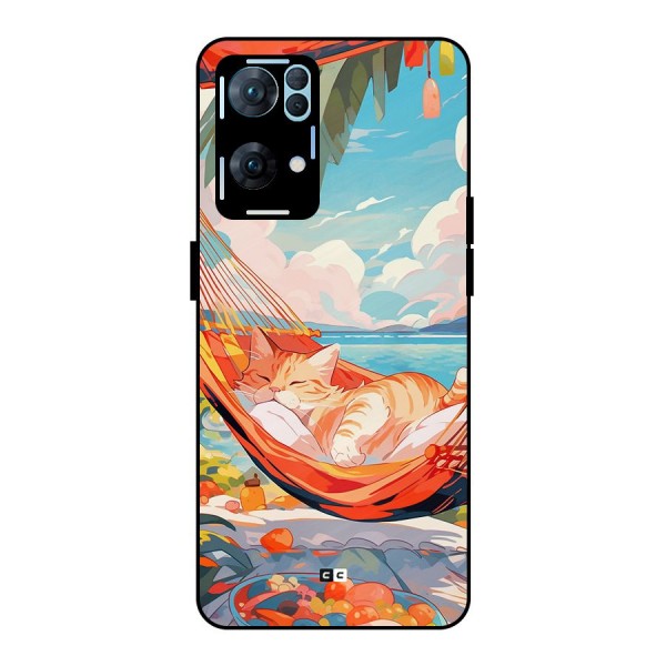 Cute Cat On Beach Metal Back Case for Oppo Reno7 Pro 5G