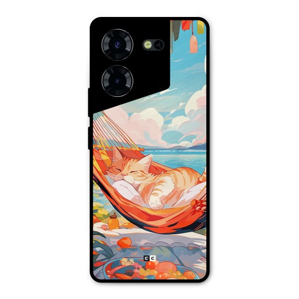 Cute Cat On Beach Metal Back Case for Tecno Pova 5 Pro 5G