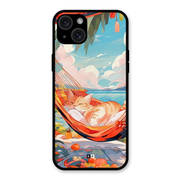 Cute Cat On Beach Metal Back Case for iPhone 15 Plus