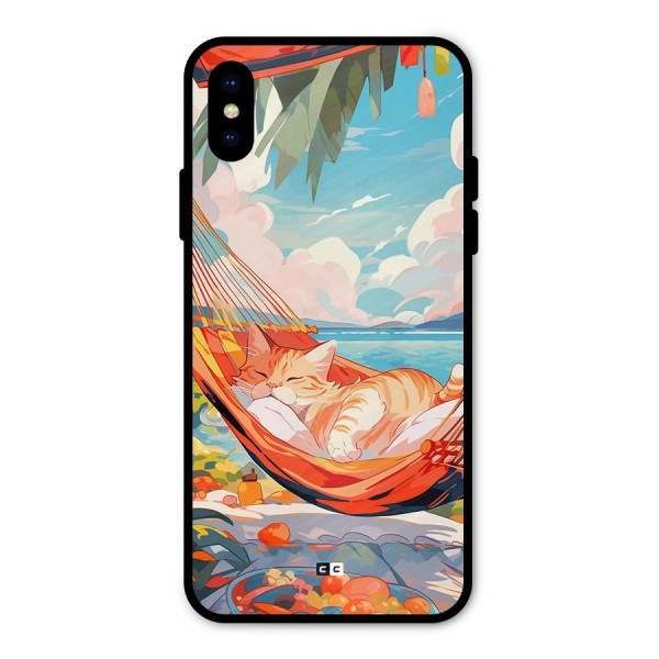 Cute Cat On Beach Metal Back Case for iPhone X