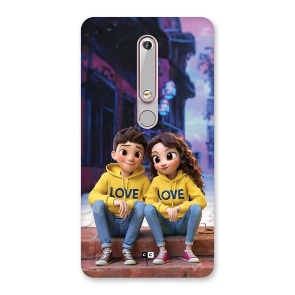 Cute Couple Sitting Back Case for Nokia 6.1