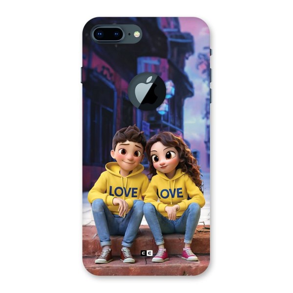 Cute Couple Sitting Back Case for iPhone 7 Plus Logo Cut