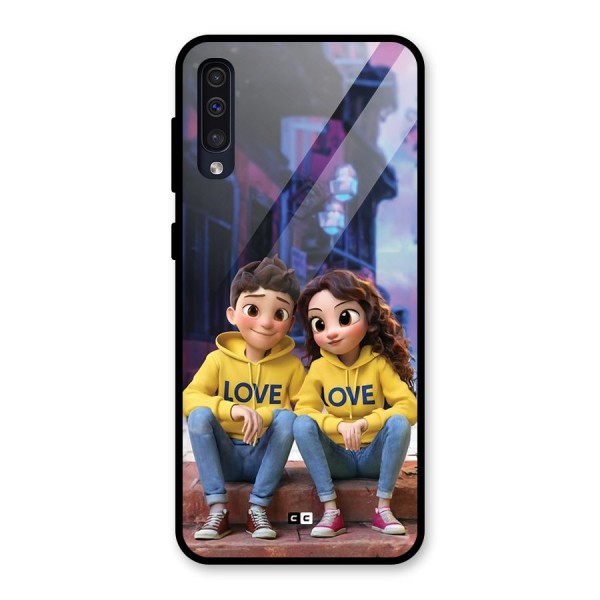 Cute Couple Sitting Glass Back Case for Galaxy A50