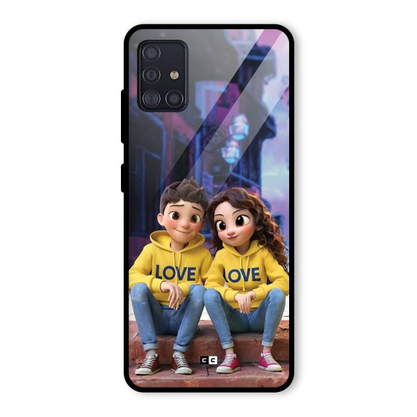 Cute Couple Sitting Glass Back Case for Galaxy A51