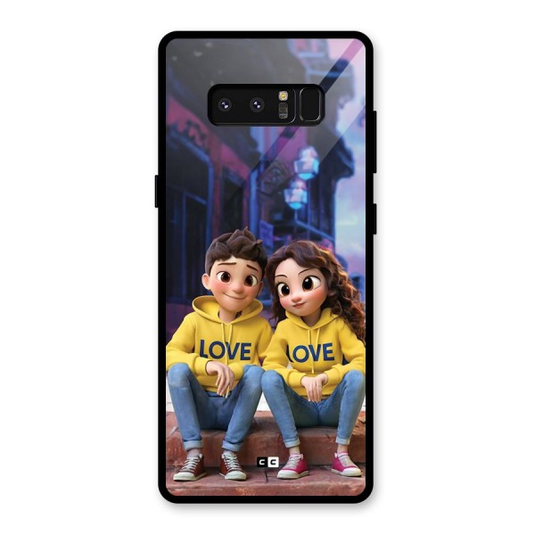 Cute Couple Sitting Glass Back Case for Galaxy Note 8
