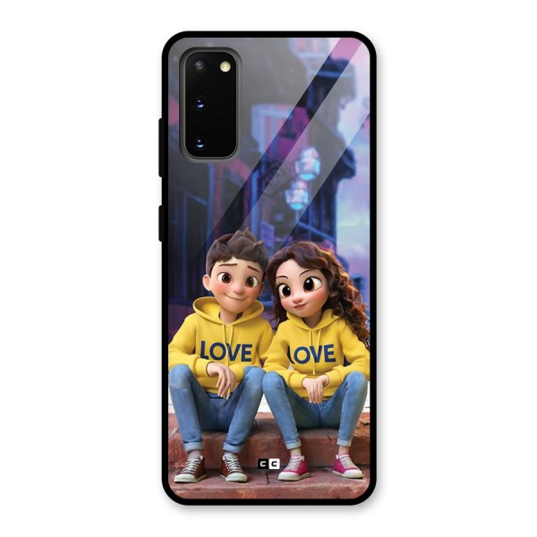 Cute Couple Sitting Glass Back Case for Galaxy S20
