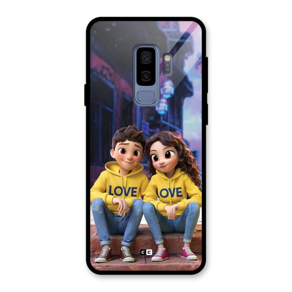Cute Couple Sitting Glass Back Case for Galaxy S9 Plus