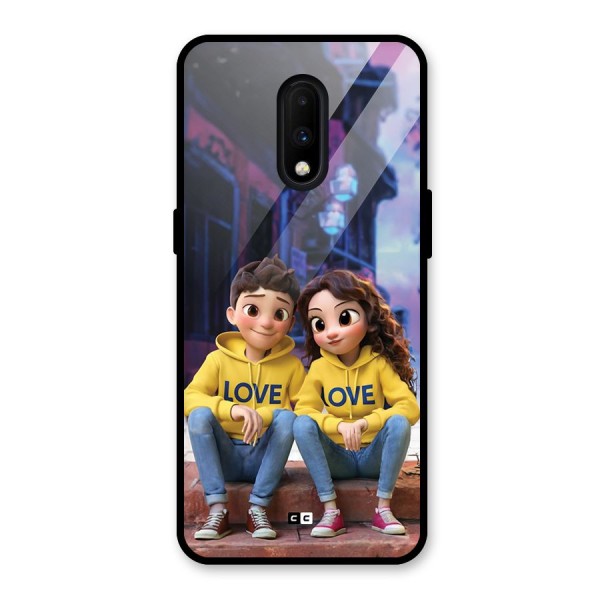 Cute Couple Sitting Glass Back Case for OnePlus 7