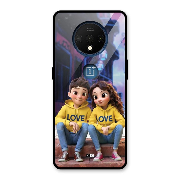 Cute Couple Sitting Glass Back Case for OnePlus 7T