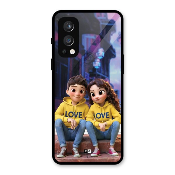 Cute Couple Sitting Glass Back Case for OnePlus Nord 2 5G