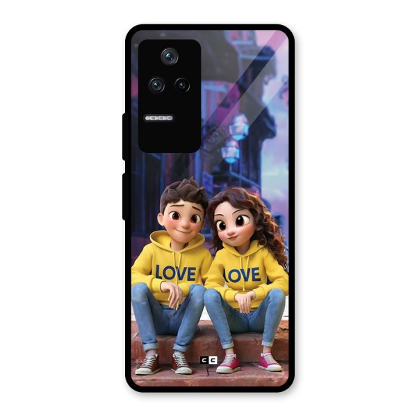 Cute Couple Sitting Glass Back Case for Poco F4 5G