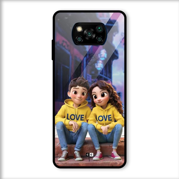 Cute Couple Sitting Glass Back Case for Poco X3