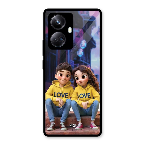Cute Couple Sitting Glass Back Case for Realme 10 Pro Plus