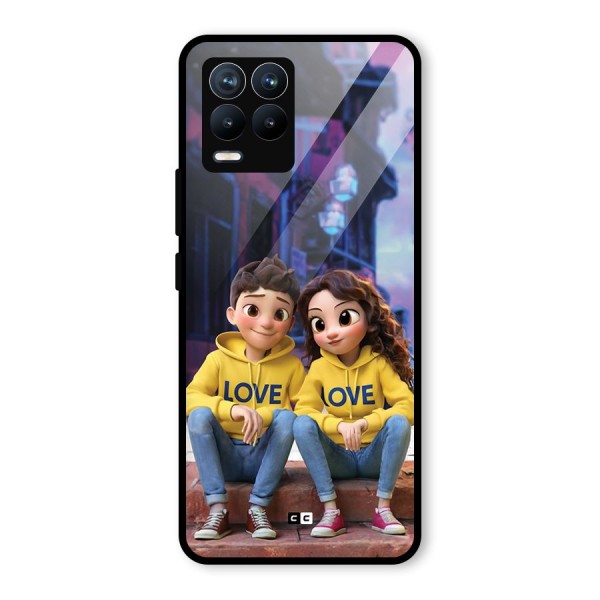 Cute Couple Sitting Glass Back Case for Realme 8 Pro