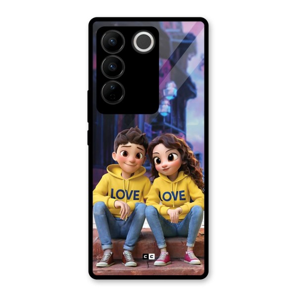 Cute Couple Sitting Glass Back Case for Vivo V27
