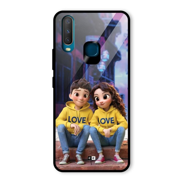 Cute Couple Sitting Glass Back Case for Vivo Y12
