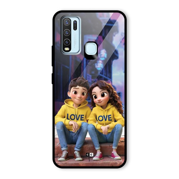 Cute Couple Sitting Glass Back Case for Vivo Y50