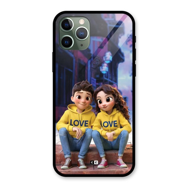 Cute Couple Sitting Glass Back Case for iPhone 11 Pro