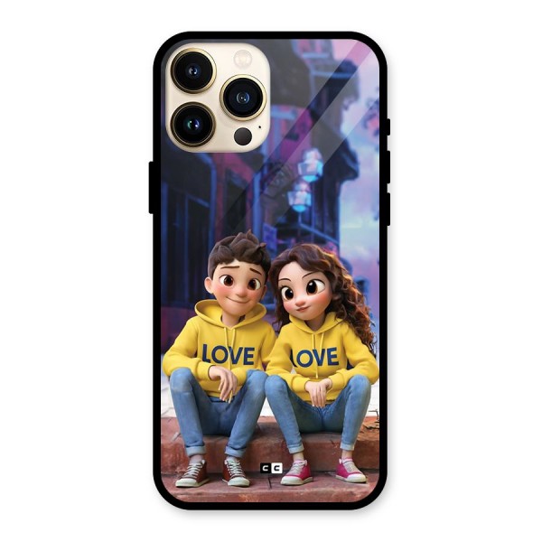 Cute Couple Sitting Glass Back Case for iPhone 13 Pro Max
