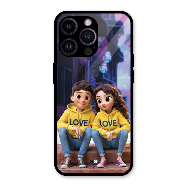 Cute Couple Sitting Glass Back Case for iPhone 14 Pro Max