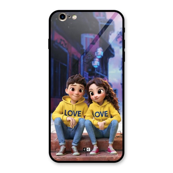 Cute Couple Sitting Glass Back Case for iPhone 6 Plus 6S Plus