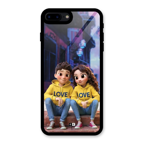 Cute Couple Sitting Glass Back Case for iPhone 7 Plus