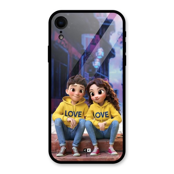 Cute Couple Sitting Glass Back Case for iPhone XR
