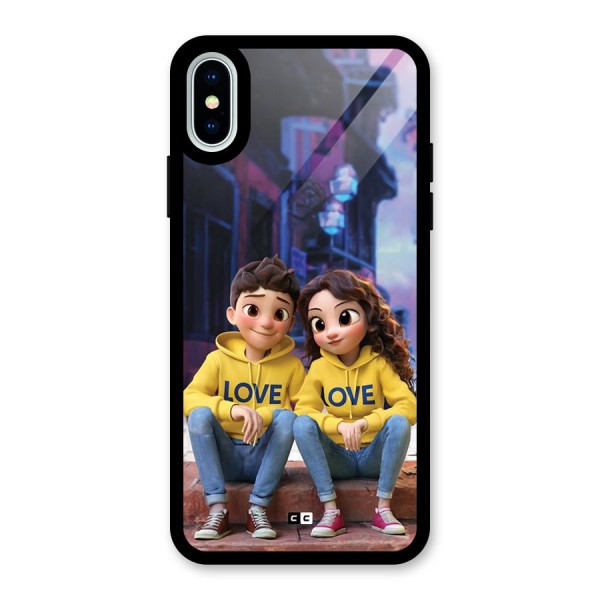 Cute Couple Sitting Glass Back Case for iPhone XS