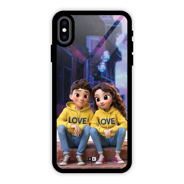 Cute Couple Sitting Glass Back Case for iPhone XS Max