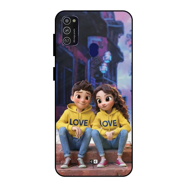 Cute Couple Sitting Metal Back Case for Galaxy M30s