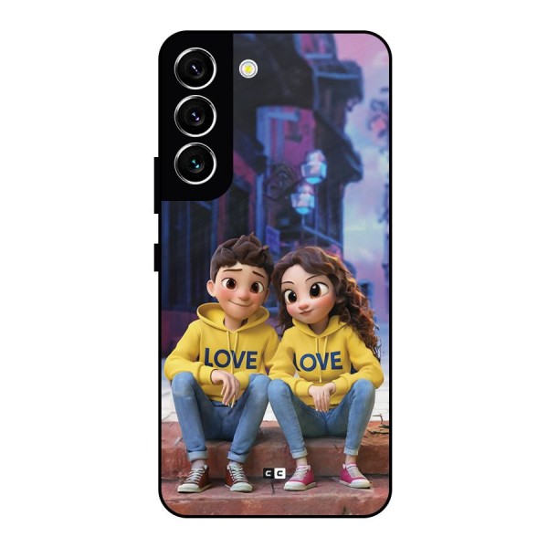 Cute Couple Sitting Metal Back Case for Galaxy S22 5G