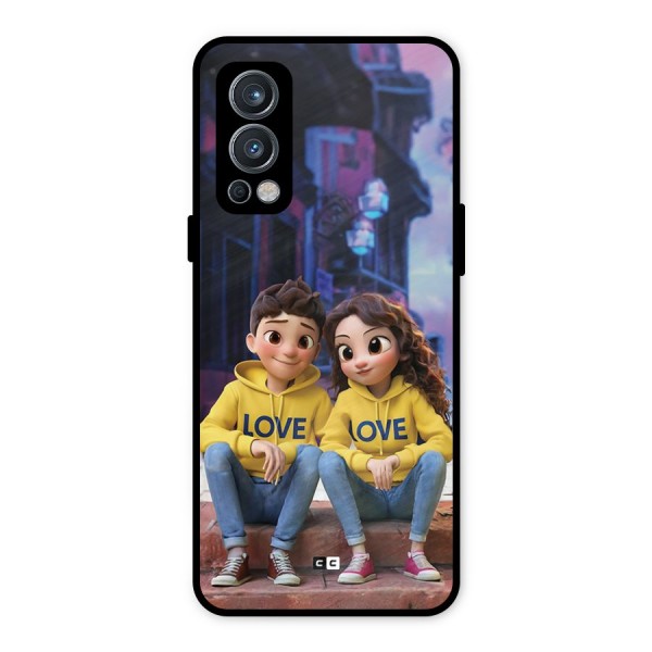 Cute Couple Sitting Metal Back Case for OnePlus Nord 2 5G