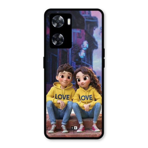 Cute Couple Sitting Metal Back Case for Oppo A57 2022