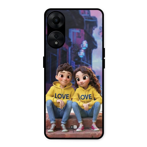 Cute Couple Sitting Metal Back Case for Oppo A78 5G