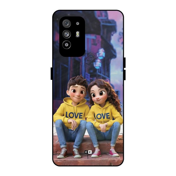 Cute Couple Sitting Metal Back Case for Oppo F19 Pro Plus 5G