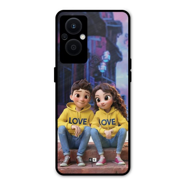 Cute Couple Sitting Metal Back Case for Oppo F21s Pro 5G