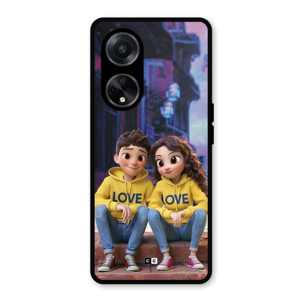 Cute Couple Sitting Metal Back Case for Oppo F23