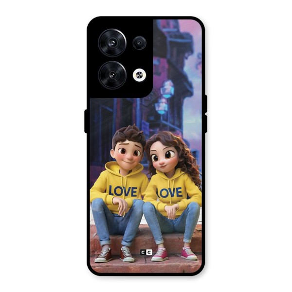 Cute Couple Sitting Metal Back Case for Oppo Reno8 5G