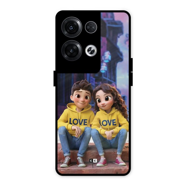 Cute Couple Sitting Metal Back Case for Oppo Reno8 Pro 5G