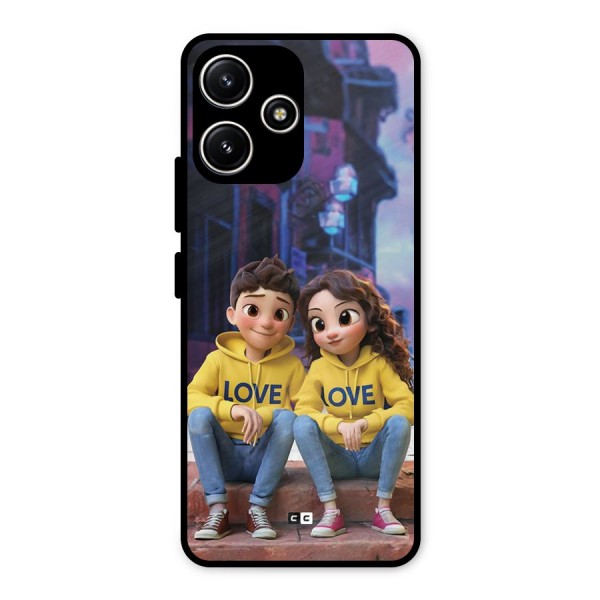Cute Couple Sitting Metal Back Case for Poco M6 Pro