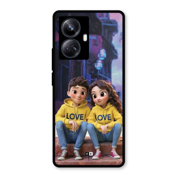 Cute Couple Sitting Metal Back Case for Realme 10 Pro Plus