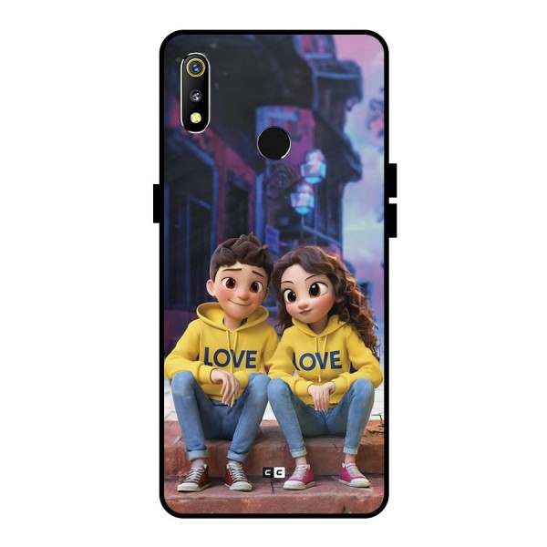 Cute Couple Sitting Metal Back Case for Realme 3