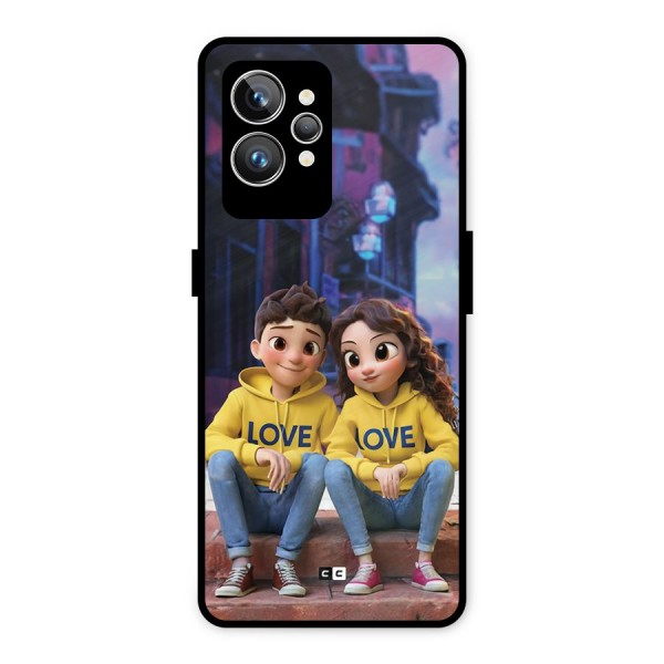 Cute Couple Sitting Metal Back Case for Realme GT2 Pro