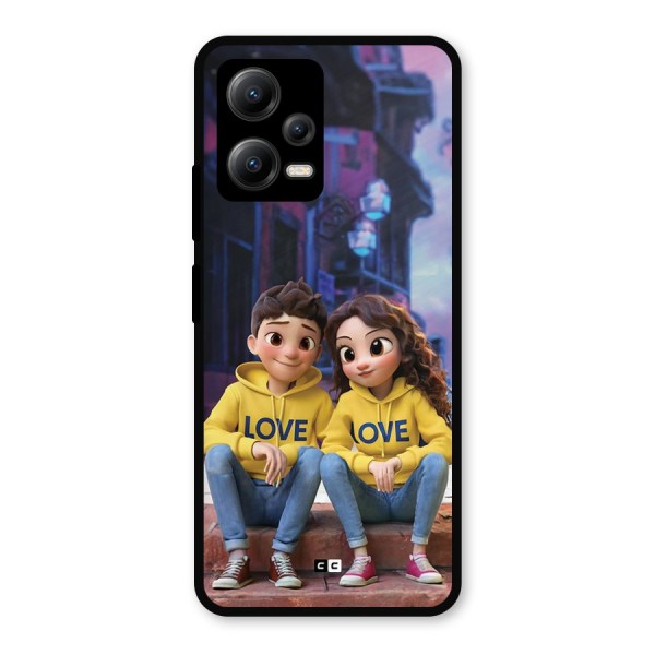 Cute Couple Sitting Metal Back Case for Redmi Note 12 5G