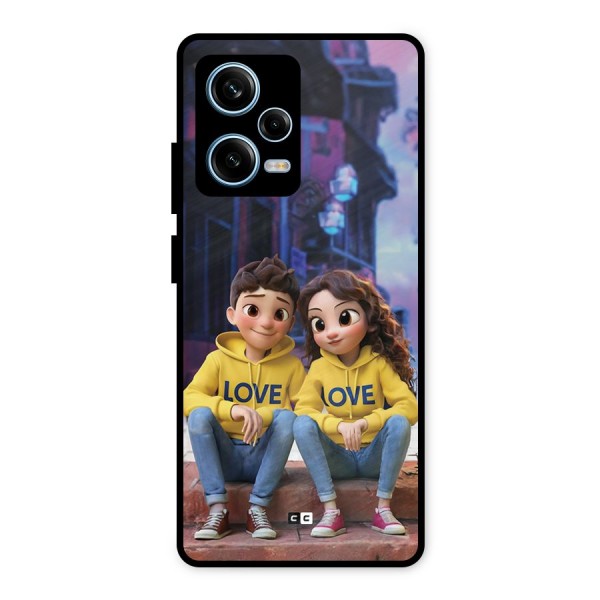 Cute Couple Sitting Metal Back Case for Redmi Note 12 Pro