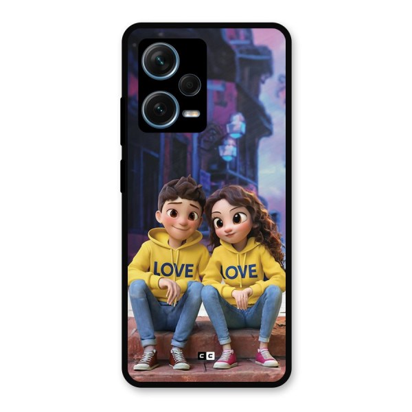 Cute Couple Sitting Metal Back Case for Redmi Note 12 Pro Plus 5G