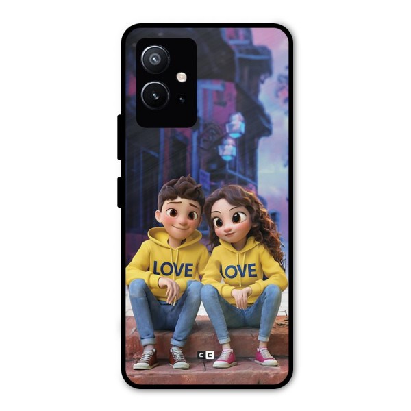 Cute Couple Sitting Metal Back Case for Vivo T1 5G