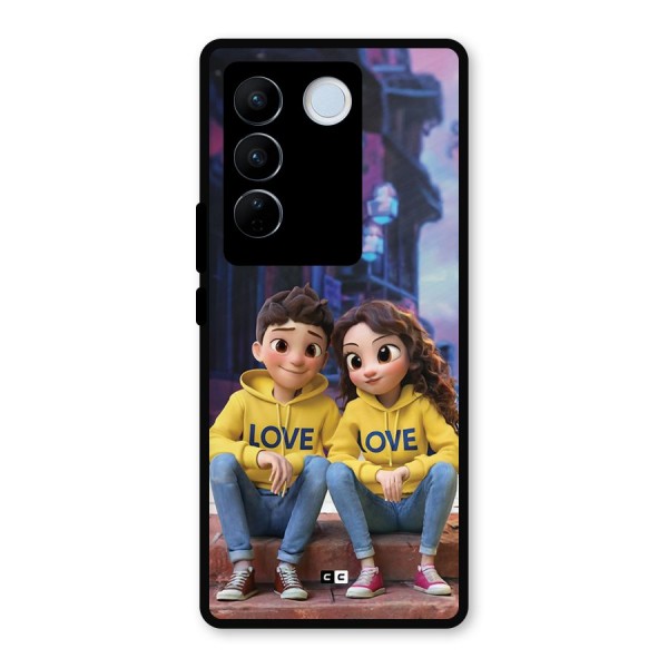 Cute Couple Sitting Metal Back Case for Vivo V27 Pro