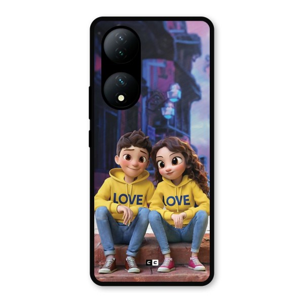 Cute Couple Sitting Metal Back Case for Vivo Y100